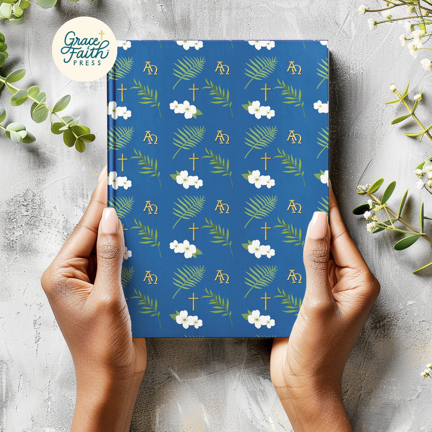 Christian Dogwood Blossoms, Symbols, and Branches (Royal Blue) Hardcover Journal