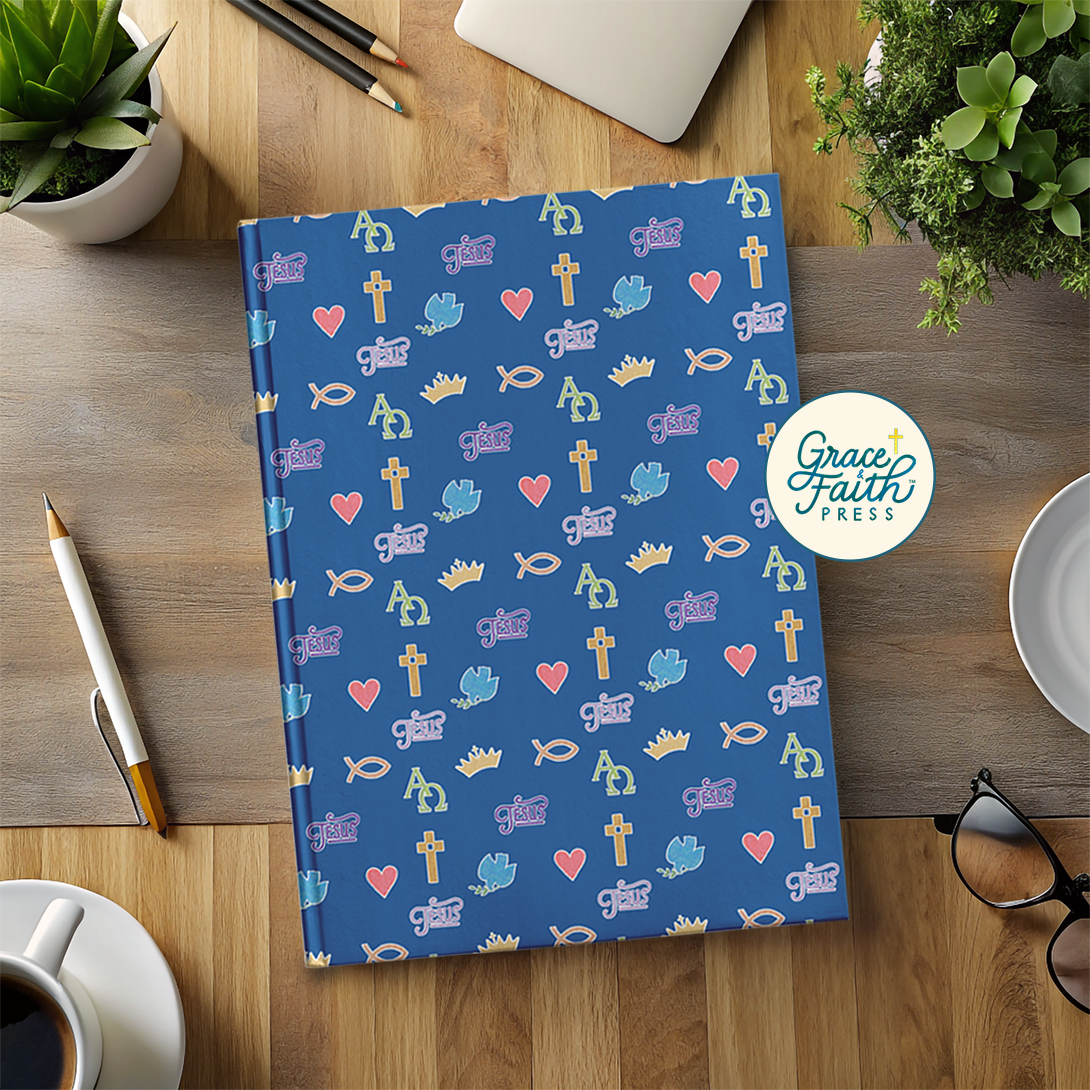 Colorful Christian Symbols Hardcover Journal (Royal Blue)