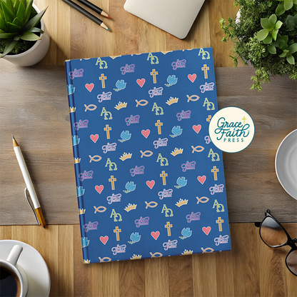 Colorful Christian Symbols Hardcover Journal (Royal Blue)