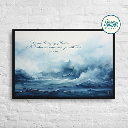 Ruler of the Raging Sea (Psalm 89:9) Framed Canvas