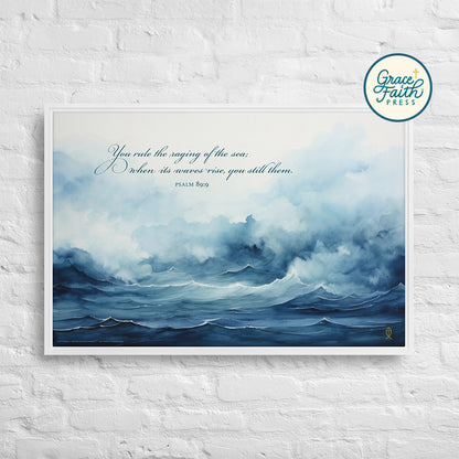 Ruler of the Raging Sea (Psalm 89:9) Framed Canvas