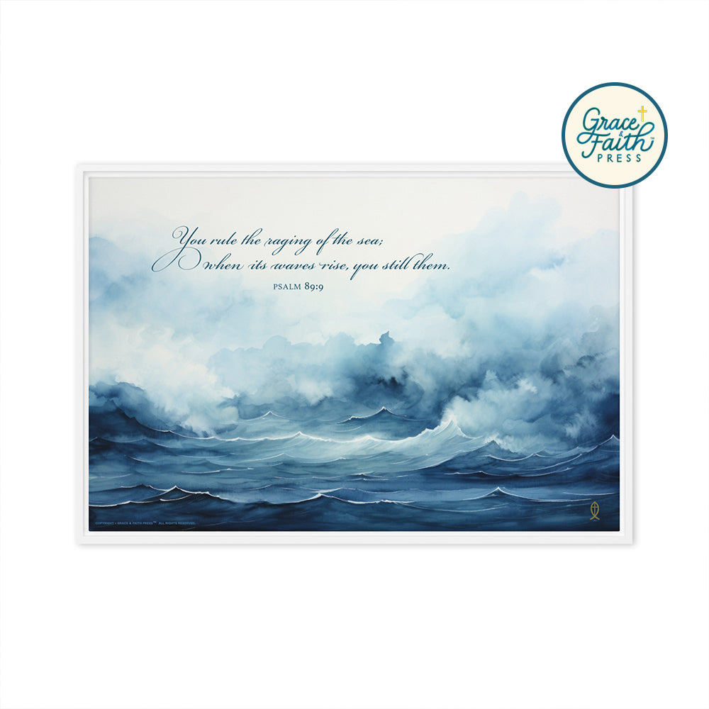 Ruler of the Raging Sea (Psalm 89:9) Framed Canvas