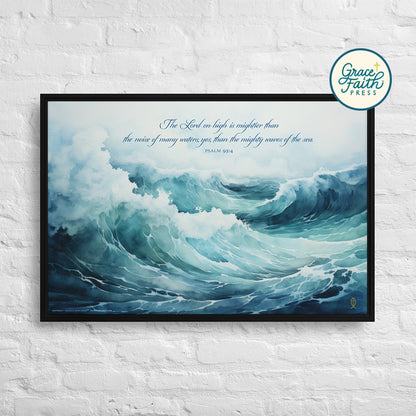 Mightier Than the Waves of the Sea (Psalm 93:4) Framed Canvas