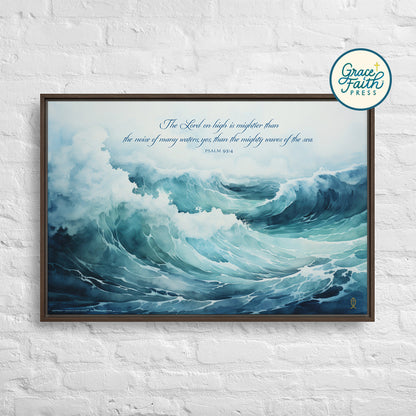 Mightier Than the Waves of the Sea (Psalm 93:4) Framed Canvas