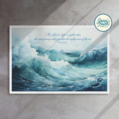 Mightier Than the Waves of the Sea (Psalm 93:4) Framed Canvas