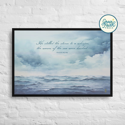 He Stilled the Storm (Psalm 107:29) Framed Canvas