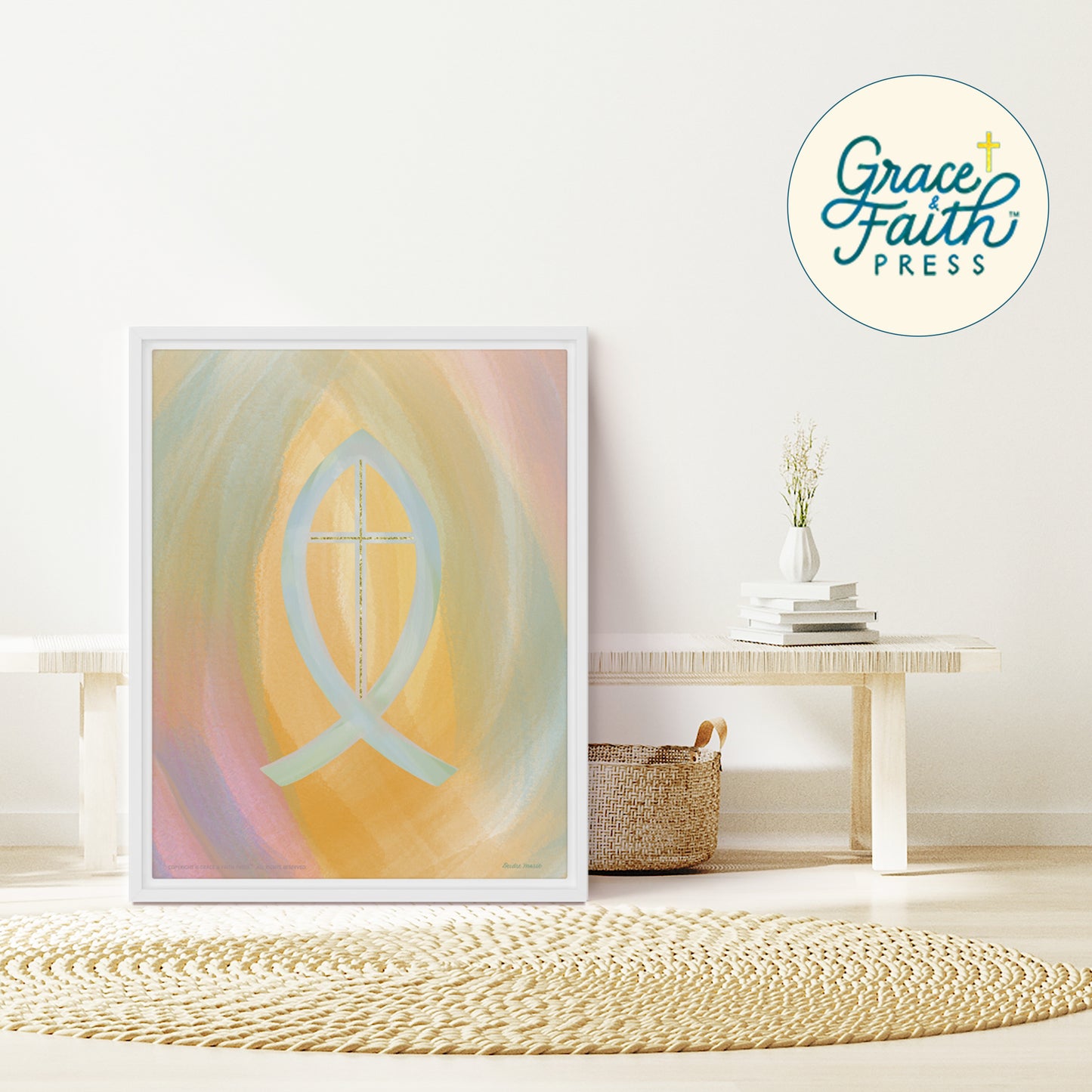 Ichthus Christian Fish Symbol Framed Canvas