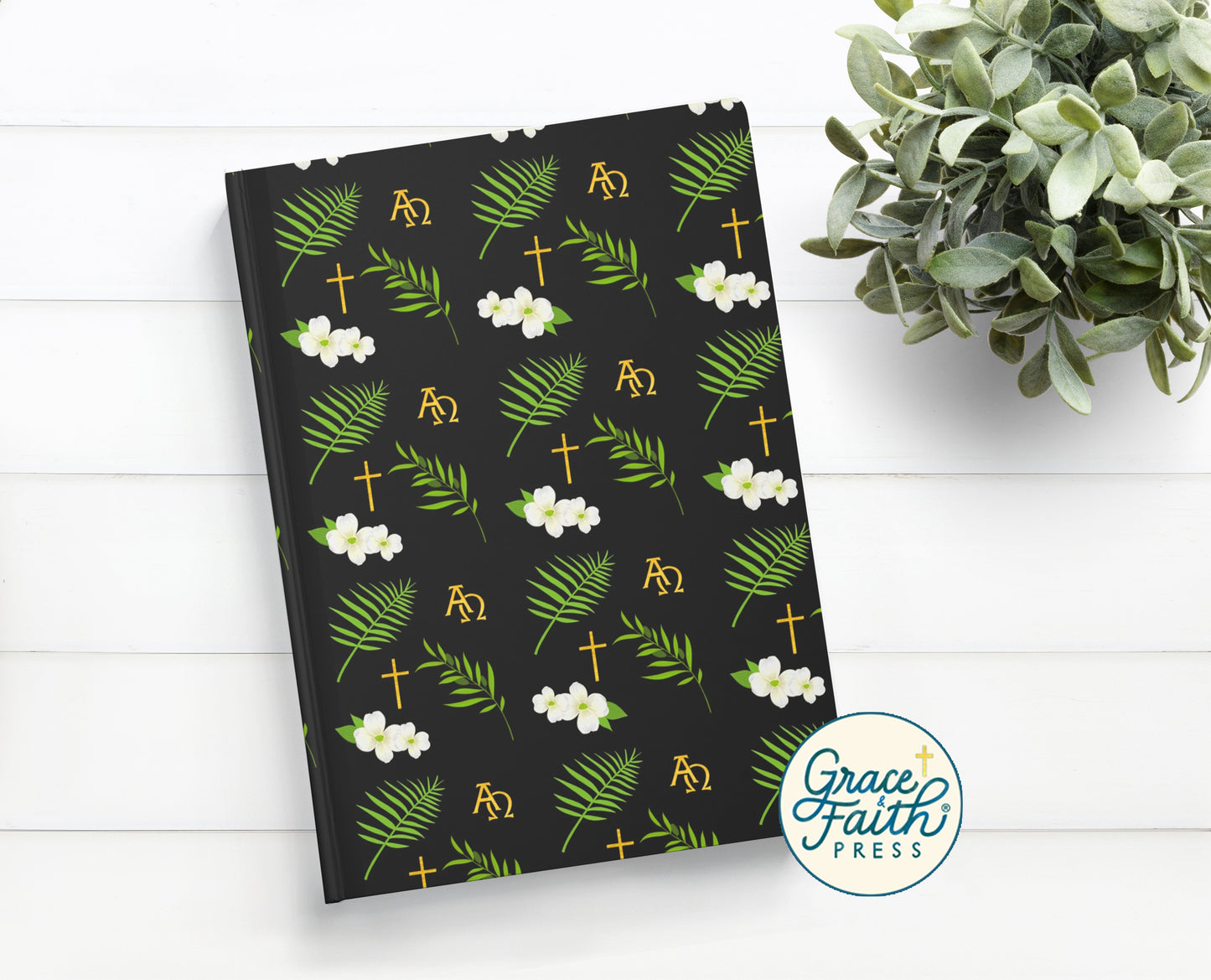 Christian Dogwood Blossoms, Symbols, and Branches (Black) Hardcover Journal