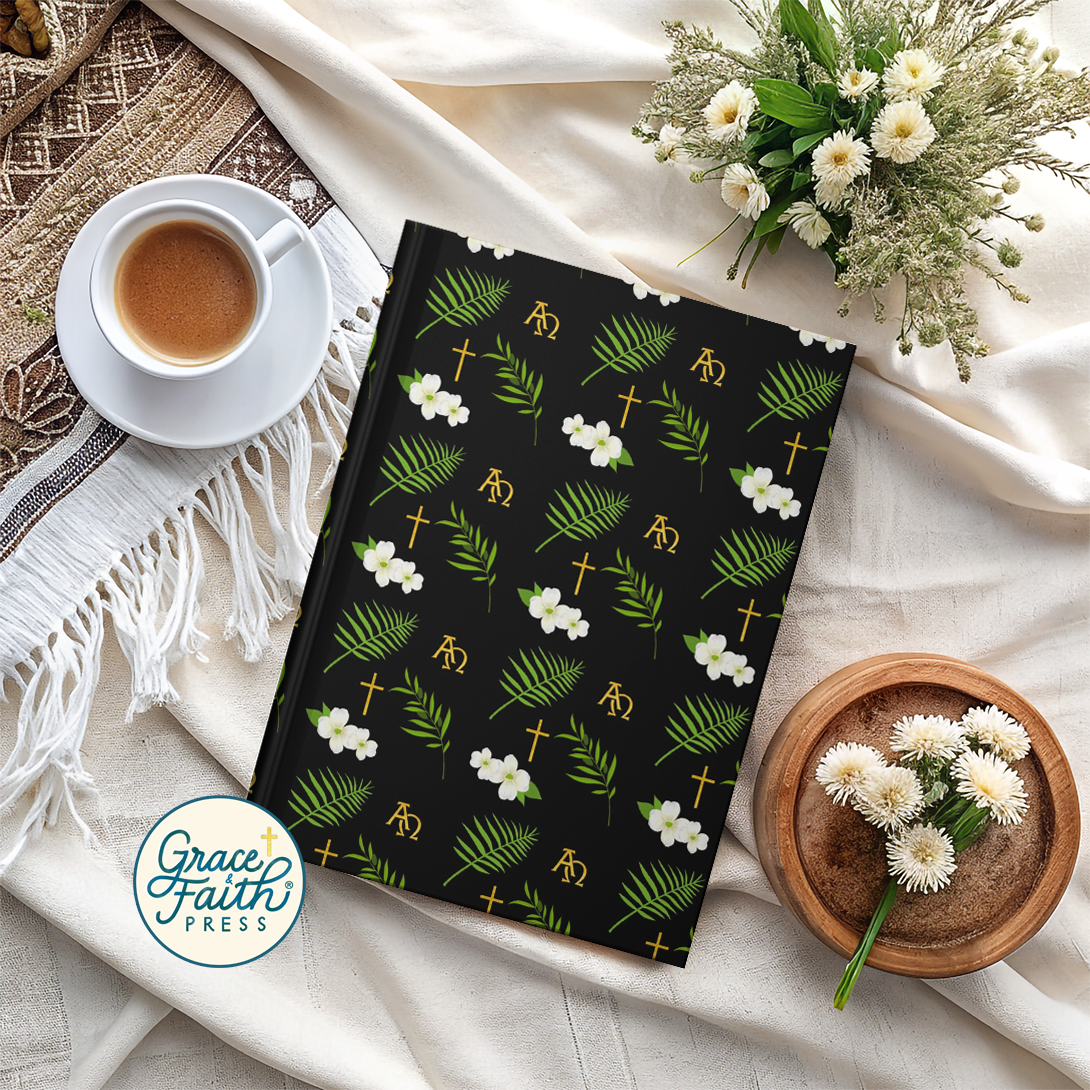 Christian Dogwood Blossoms, Symbols, and Branches (Black) Hardcover Journal