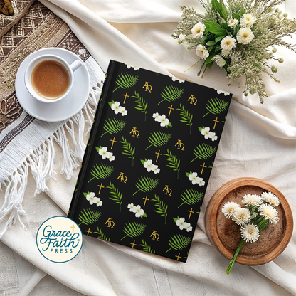 Christian Dogwood Blossoms, Symbols, and Branches (Black) Hardcover Journal