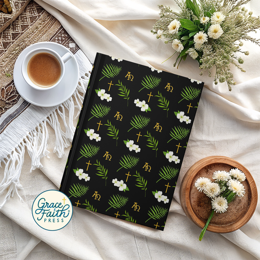 Christian Dogwood Blossoms, Symbols, and Branches (Black) Hardcover Journal