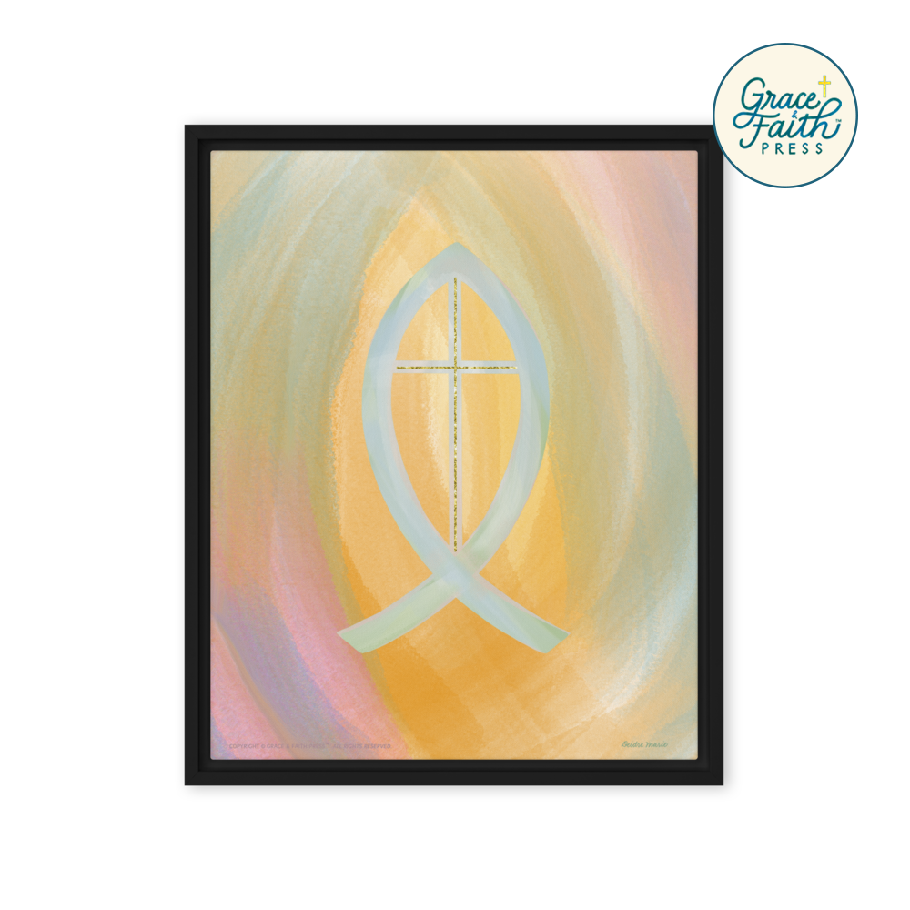 Ichthus Christian Fish Symbol Framed Canvas